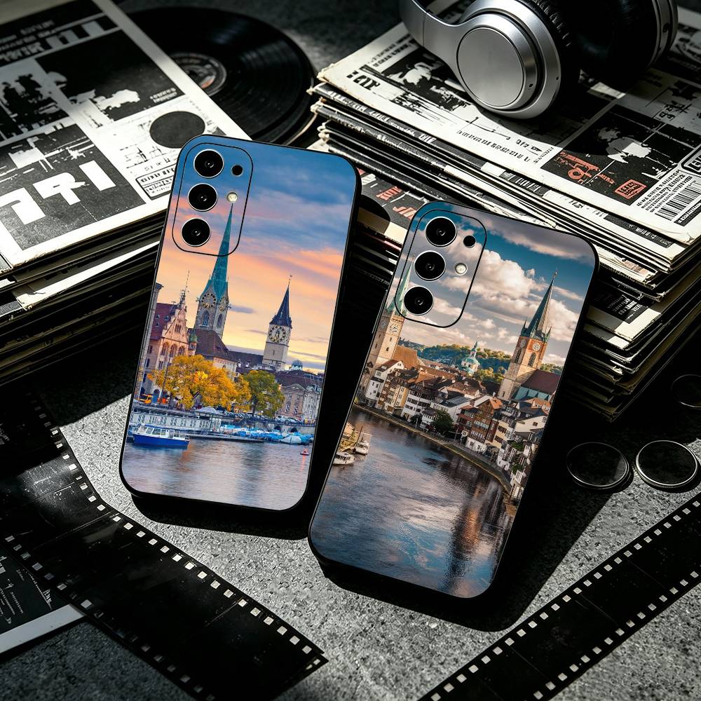 Zurich Phone Cases - Custodia per telefono nera ispirata a